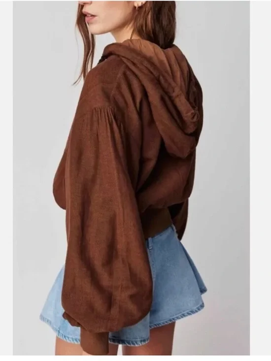 Free People Hannah Bomber Jacket Brown Size M - Picture 2 of 5